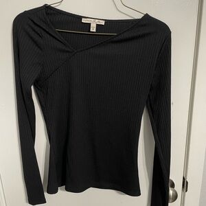 Express Black Ribbed Blouse